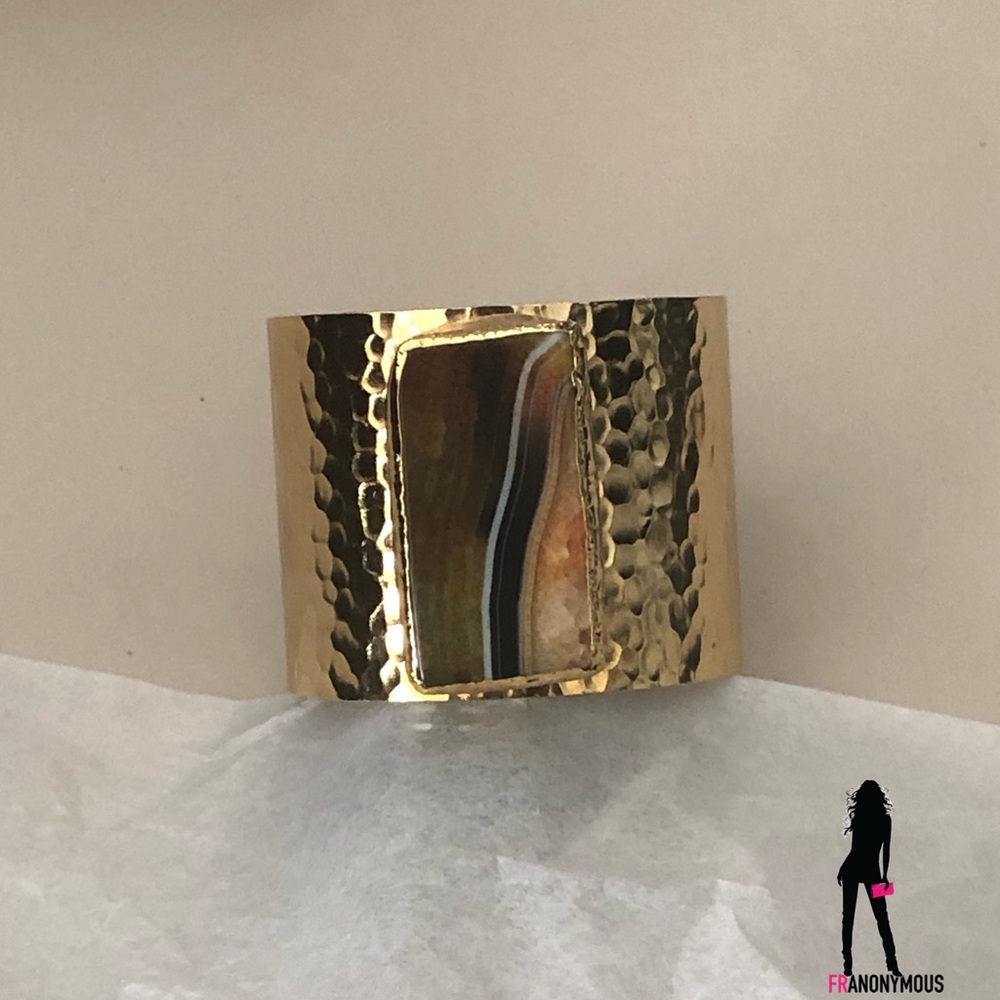 Hammered Gold-tone Agate Quartz Cuff